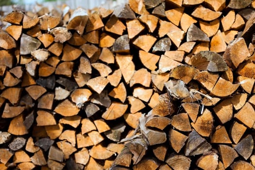 the split firewood photographed by a close up