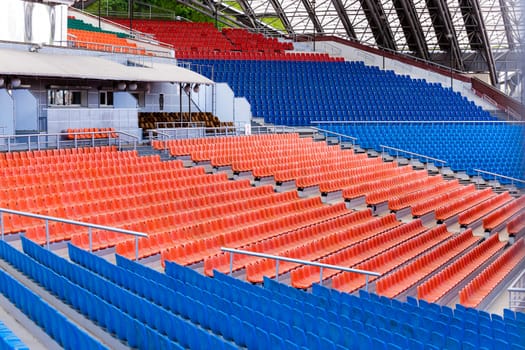 colored seating in the stadium. close up