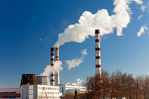 the power plant with columns photographed by a close up. Belarus