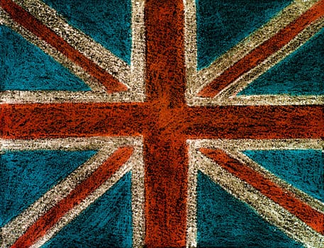 United Kingdom (British Union jack) flag, hand drawing with chalk on blackboard, vintage concept