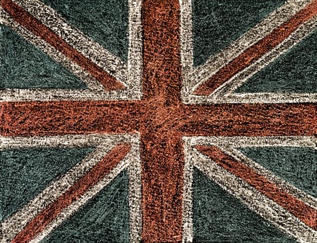 United Kingdom (British Union jack) flag, hand drawing with chalk on blackboard, vintage concept