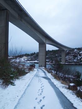 the bridge between orust and tjorn in winterlandscape