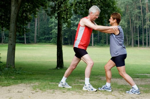 Senior couple doing their running exercises.