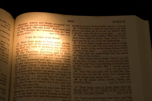 Closeup of the Bible. On dark background.