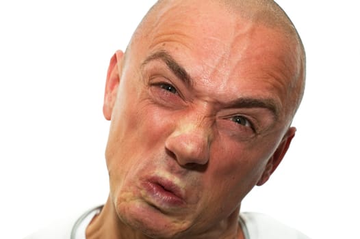 This man is very angry, he's raged. Expressive emotion.
