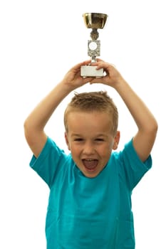This boy is very proud, he has won the cup final.