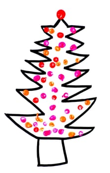 Children's painting of a Christmas tree. Isolated on white.