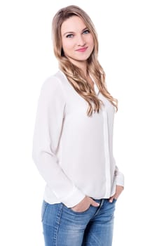 Charming young woman posing casually