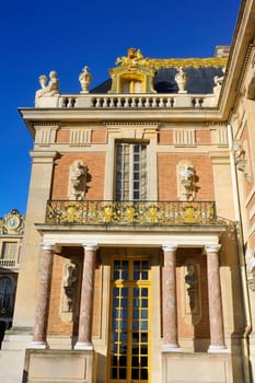 Castle of Versailles, architectural detail and gilding of the facade and roof