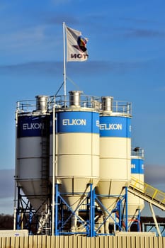 concrete silos on a large construction site