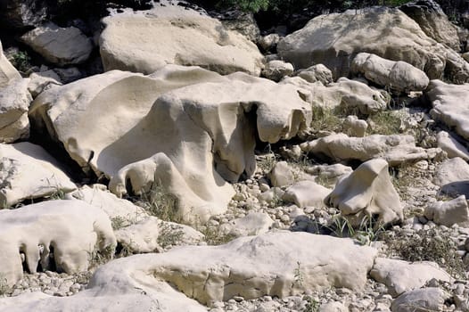 The bed of the river Gardon completely dry during the summer in the French department of Gard in the south-east