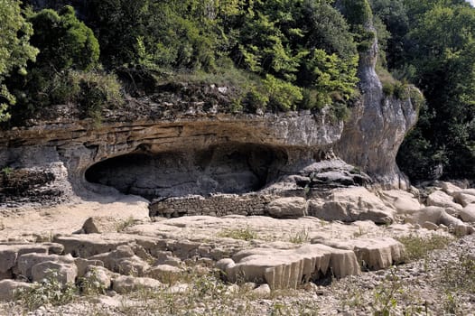 The bed of the river Gardon completely dry during the summer in the French department of Gard in the south-east