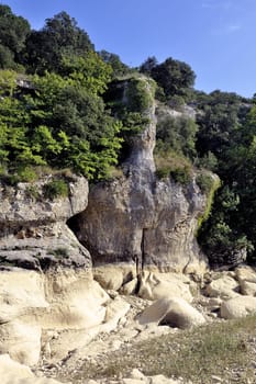 The bed of the river Gardon completely dry during the summer in the French department of Gard in the south-east