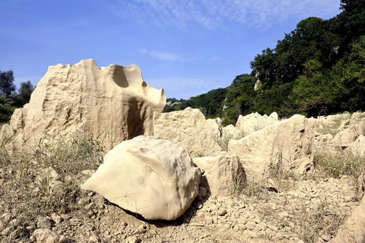 The bed of the river Gardon completely dry during the summer in the French department of Gard in the south-east