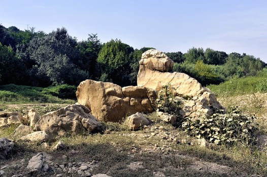 The bed of the river Gardon completely dry during the summer in the French department of Gard in the south-east