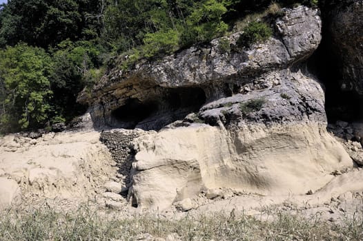 The bed of the river Gardon completely dry during the summer in the French department of Gard in the south-east