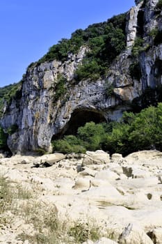 The bed of the river Gardon completely dry during the summer in the French department of Gard in the south-east