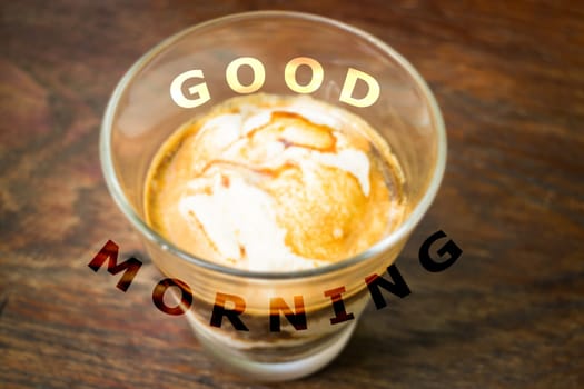 Good monring quote on blur affogato coffee background