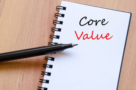 Core value text concept write on notebook