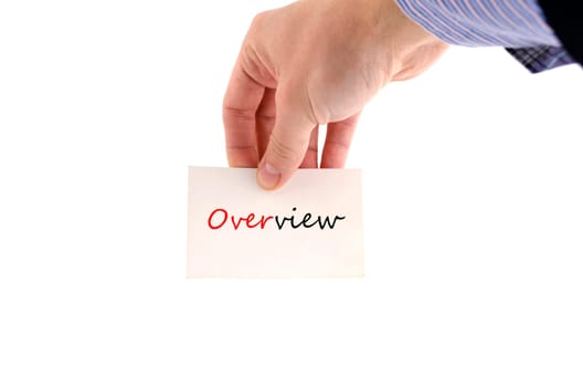 Human hand writing Overview isolated over white background - business concept