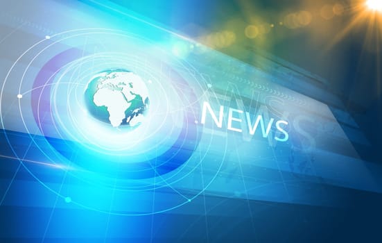 Global International Connections News Background, World Map with Concenteric Waves circles Around the Earth Globe, Futuristic News Background with Lens Effect.