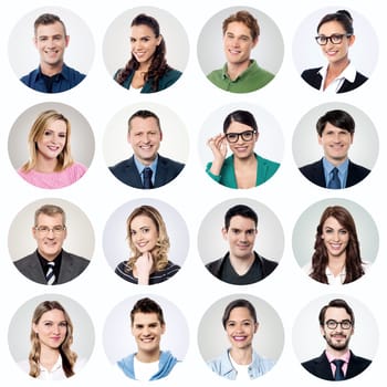 Different people portraits in circle blocks