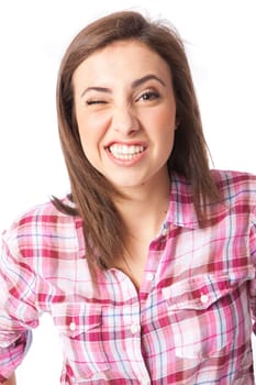 attractive young woman posing in white background