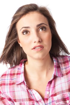 attractive young woman posing in white background