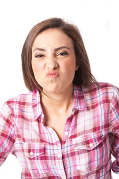 attractive young woman posing in white background