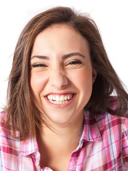 attractive young woman posing in white background