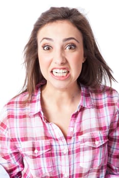 attractive young woman posing in white background