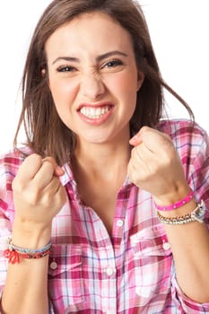 attractive young woman posing in white background
