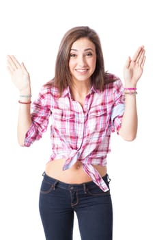 attractive young woman posing in white background