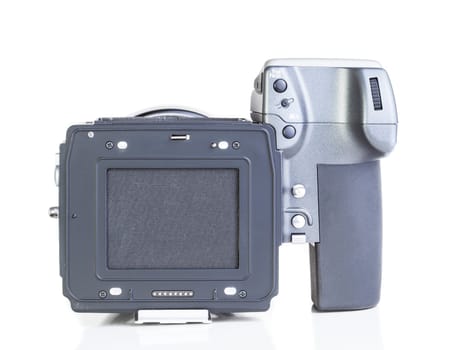 close up of a professional medium format camera and digital back