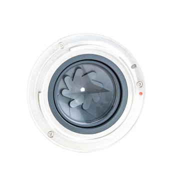 proffesional photography lens close up over white background