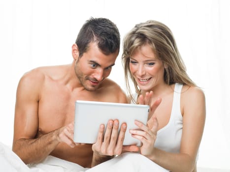 sexy man and woman making plans together
