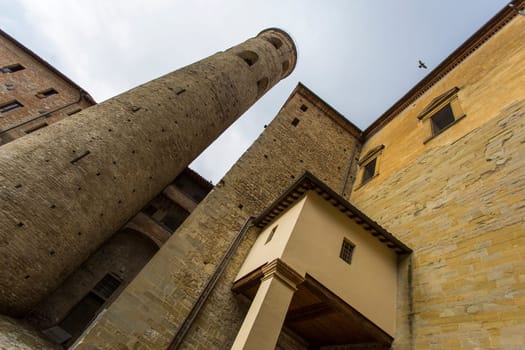 View from below using a wide angle lens of an ancient tower