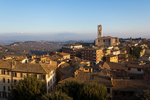 Panoramic view of the Umbrian city at dusk