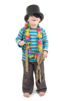 Dressed up kid on a white background.