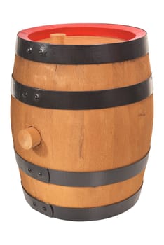 old beer barrel with red rings insulated on white