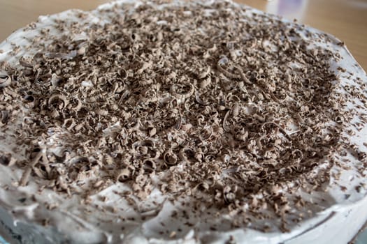 Chocolate cake with chocolote crumbs on it