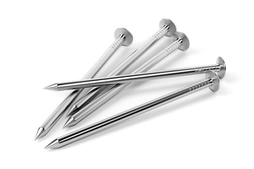 Group of steel nails on white background
