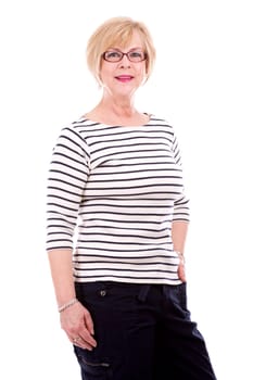 pretty woman wearing summer outfit on white isolated background