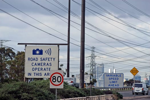 Sign warning of a radar control on the fast track in Melbourne, Australia