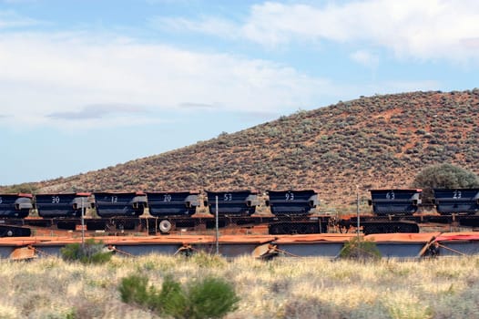 mine cars of the train used to transport ore from a mine nickel Leonora Australia