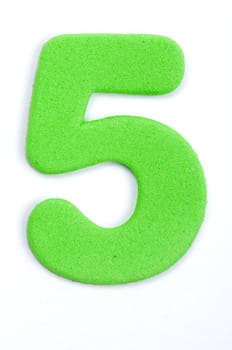 The digit five in foam material.