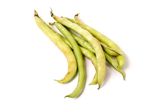 Organic Broad Beans in pod isolated on white background