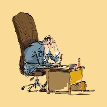 businessman boss works. Vector illustration of business people at work. Boss in the chair