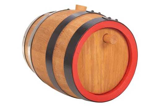 old beer barrel with red rings insulated on white