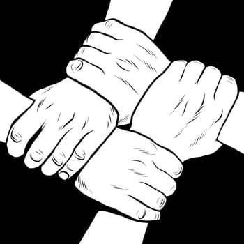 Black and white hands solidarity friendship pop art retro style